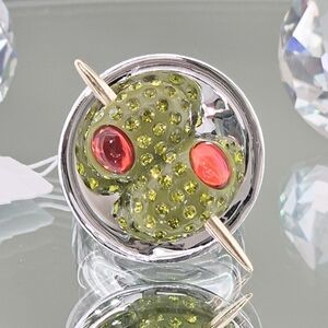 Betsey Johnson🍸 Ring Martini Glass Olive Cocktail Ring Alcohol Holiday